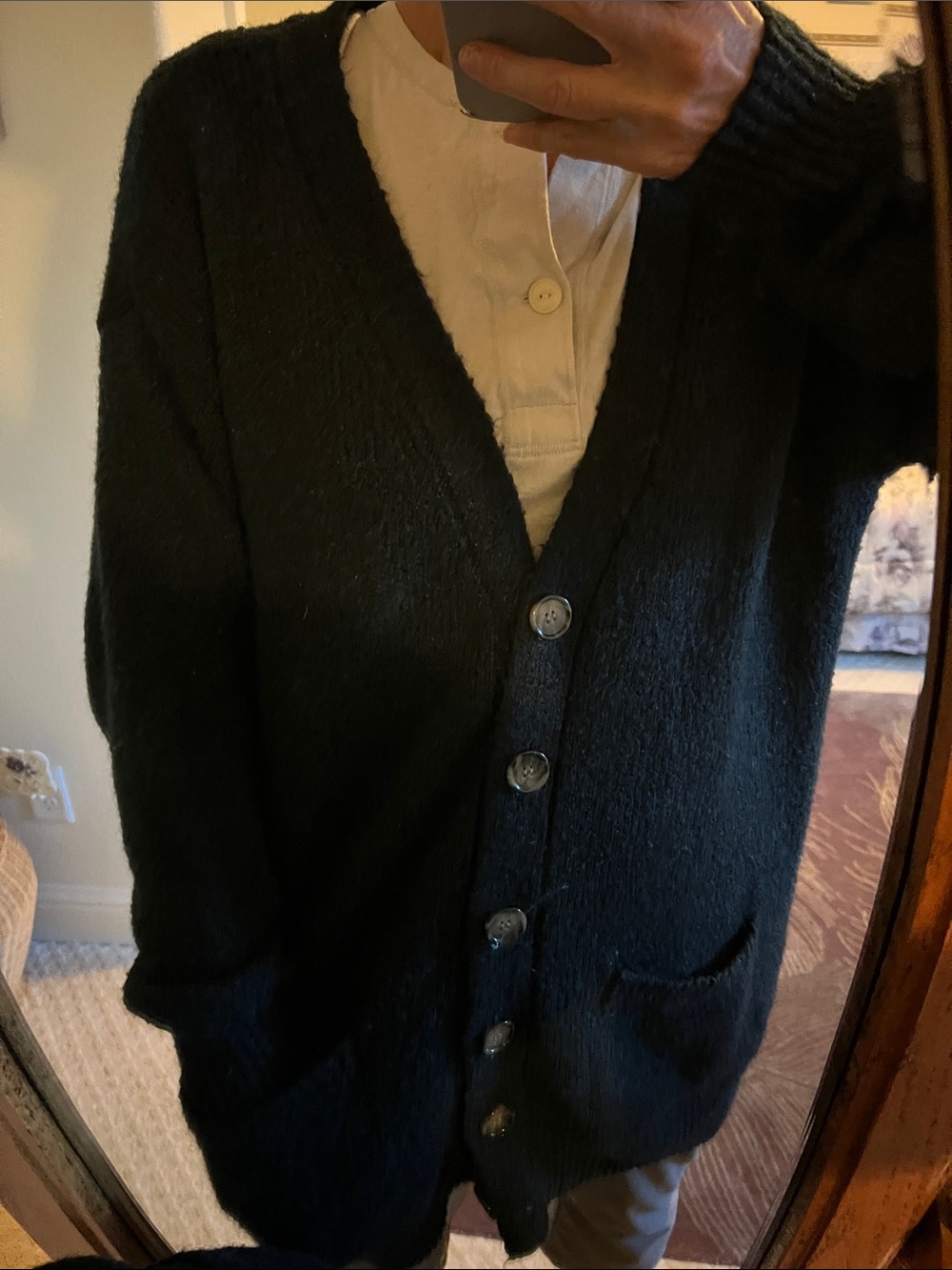 89th & Madison Black V-Neck Button Cardigan with pockets Dark Blue
